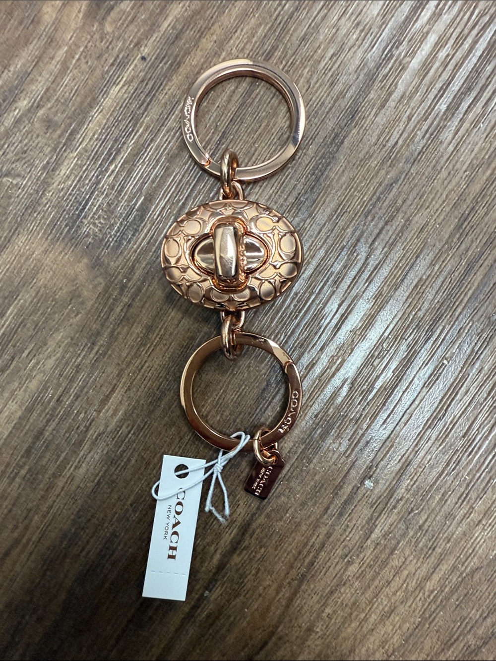 Coach Rose Gold Signature Turnlock Key & Card Ring